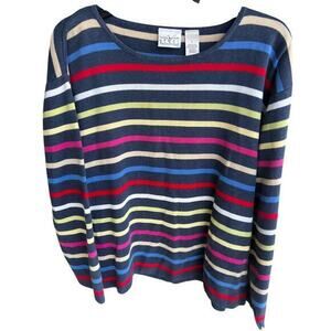 VILLAGER SPORT rainbow striped heavy long sleeve cotton top plus size 2 fits 3xl